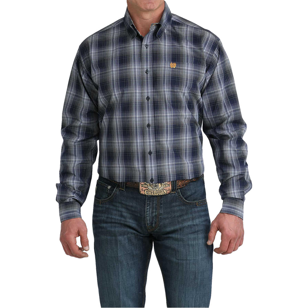 Cinch Apparel Cinch Men's Long Sleeve Plaid Button-Down Shirt in Navy