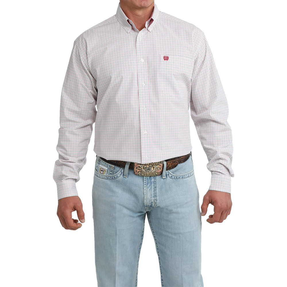 Cinch Apparel Cinch Men's Long Sleeve Plaid Button-Down Shirt in White