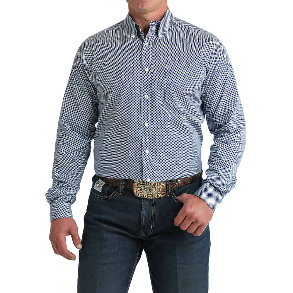 Cinch Apparel Cinch Men's Long Sleeve Print Modern Fit Shirt in Royal