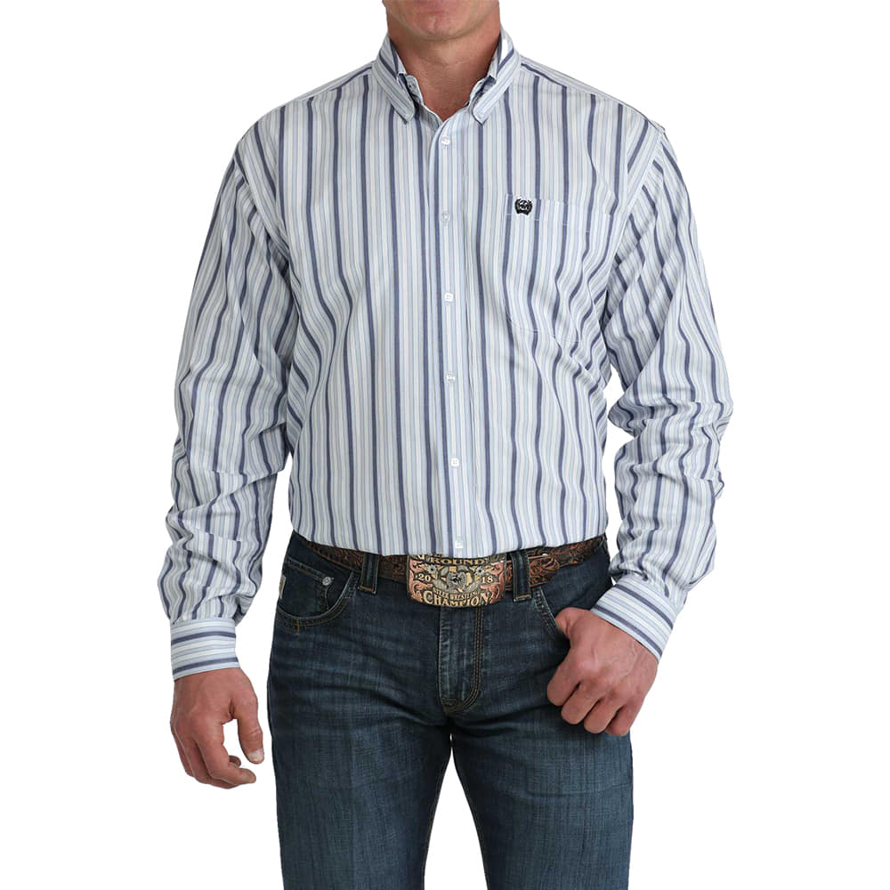 Cinch Apparel Cinch Men's Long Sleeve Vertical Stripe Button-Down Shirt in Light Blue