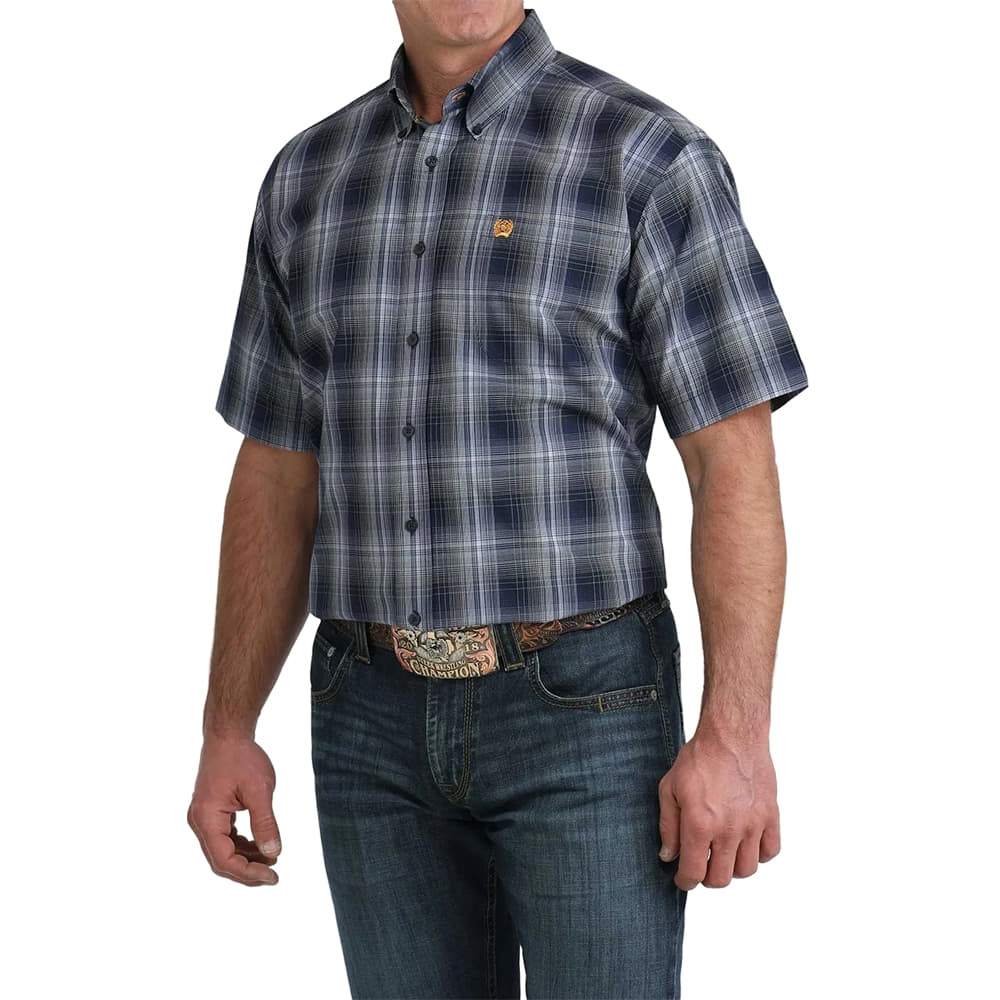 Cinch Apparel Cinch Men's Plaid Short Sleeve Button-Down Shirt in Navy