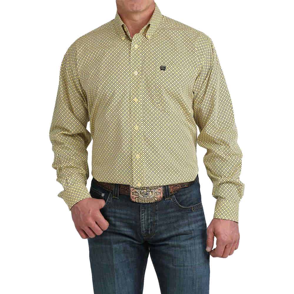 Cinch Apparel Cinch Men's Printed Long Sleeve Button-Down Shirt in Yellow