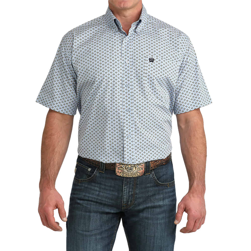 Cinch Apparel Cinch Men's Printed Short Sleeve Button-Down Shirt in Light Blue