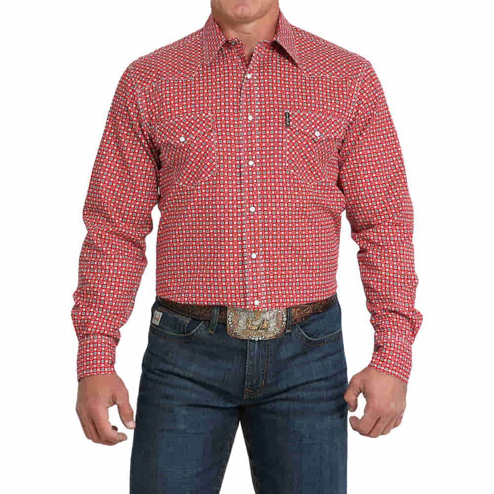 Cinch Apparel Cinch Men's Red Long Sleeve Modern Fit Shirt