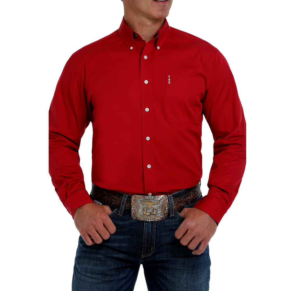 Cinch Apparel Cinch Men's Red Modern Fit Button Down Long Sleeve Shirt