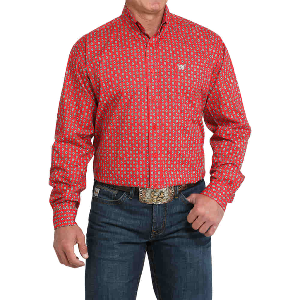 Cinch Apparel Cinch Men's Red Print Long Sleeve Shirt