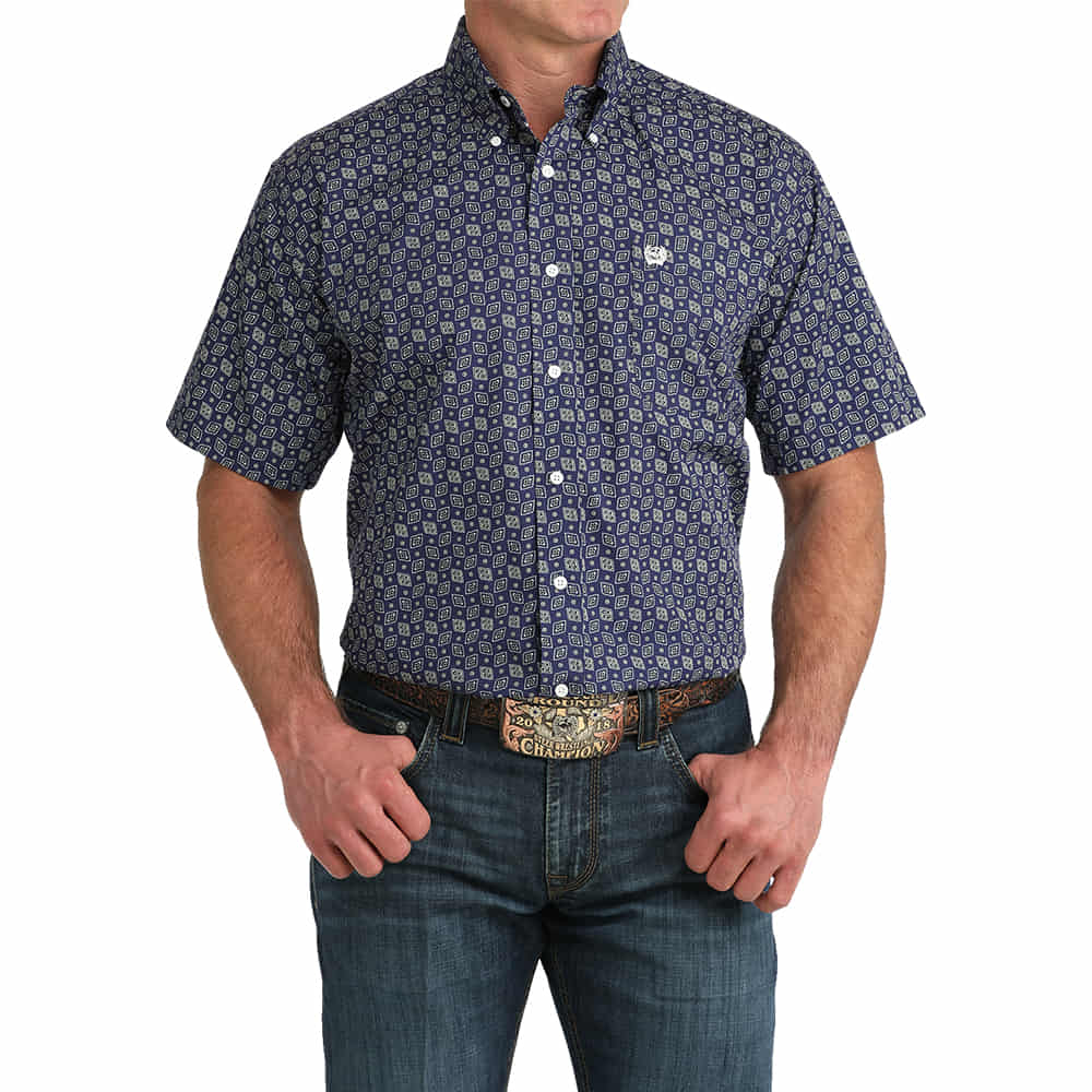 Cinch Apparel Cinch Men's Short Sleeve Button-Down Shirt in Royal Blue