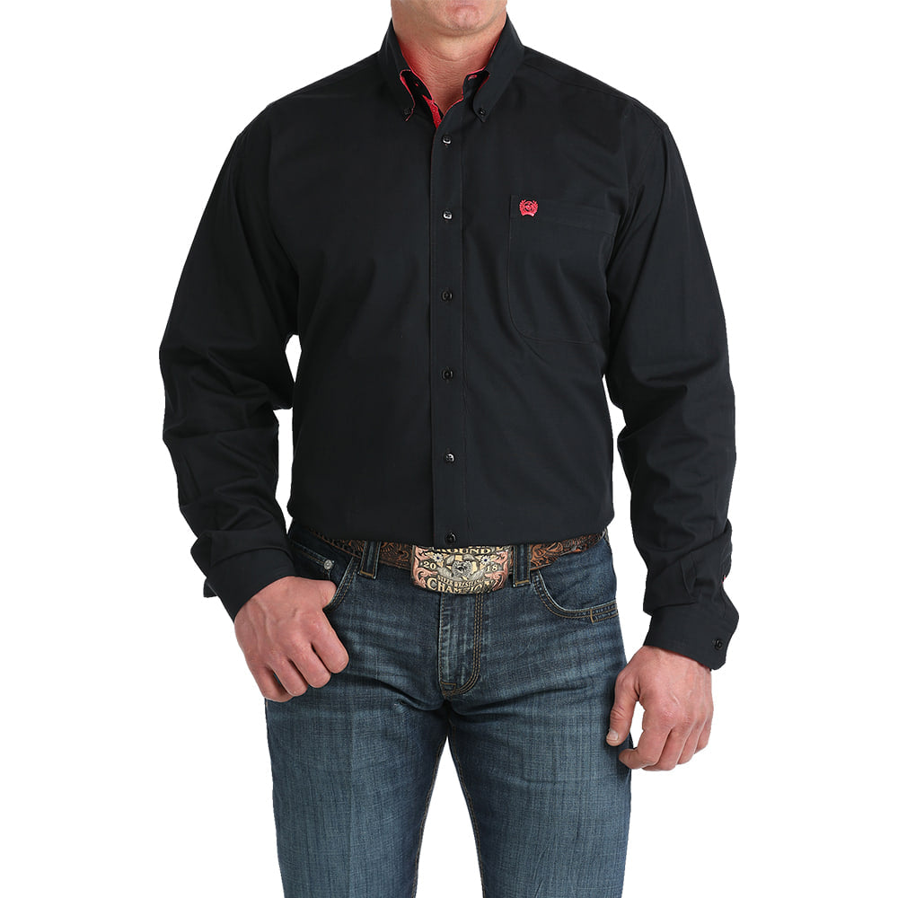 Cinch Apparel Cinch Men's Solid Black with Pink Contrast Cuffs Long Sleeve Button-Down Shirt