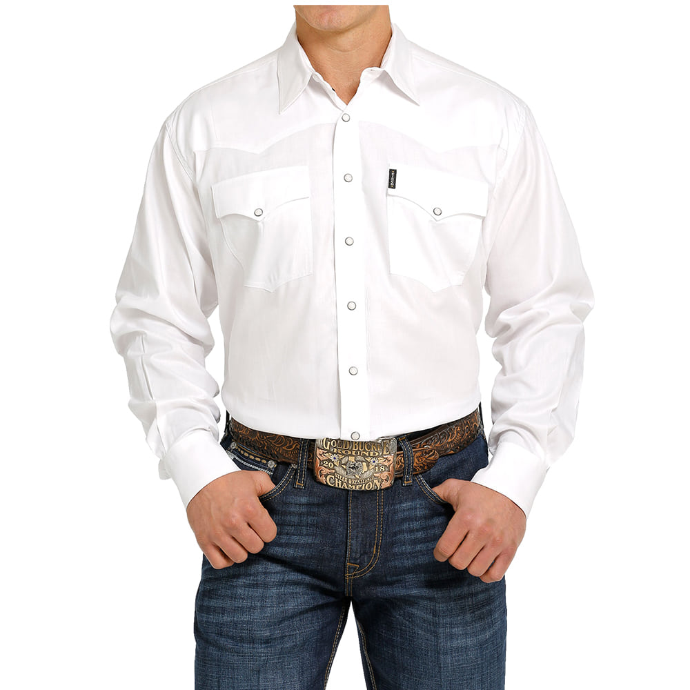 Cinch Apparel Cinch Men's White Marble Herringbone Long Sleeve Snap Shirt
