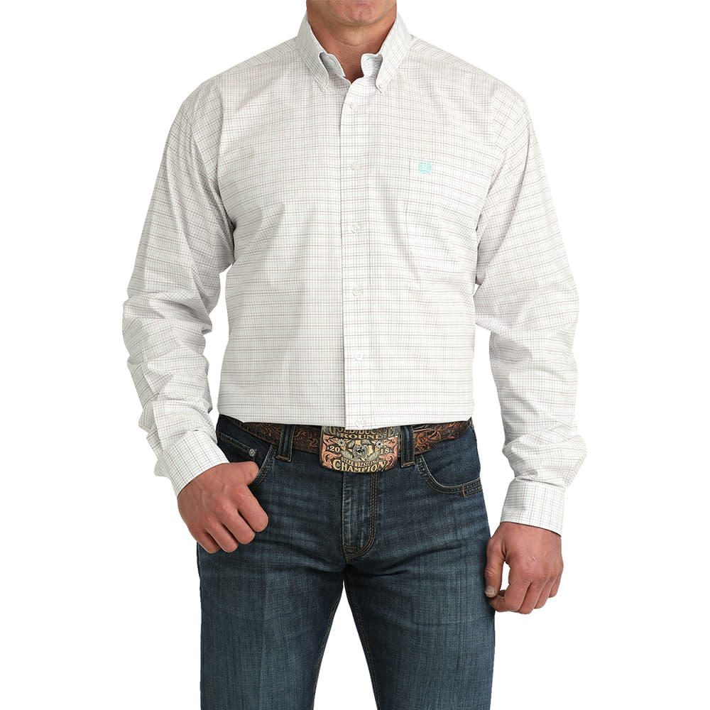 Cinch Apparel Cinch Men's White Plaid Long Sleeve Button-Down Shirt