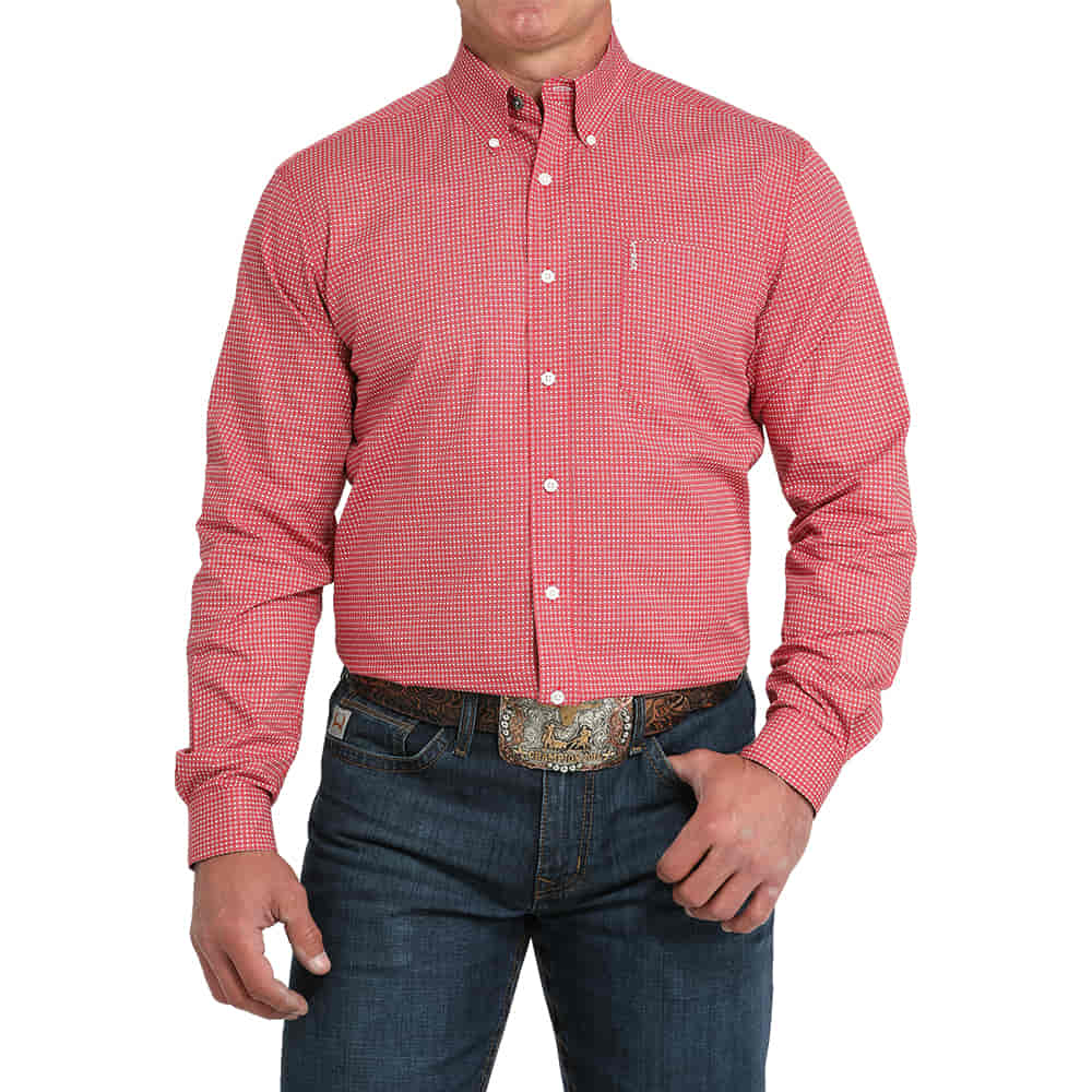 Cinch Apparel Cinch Modern Red and White Long Sleeve Button Down Men's Shirt