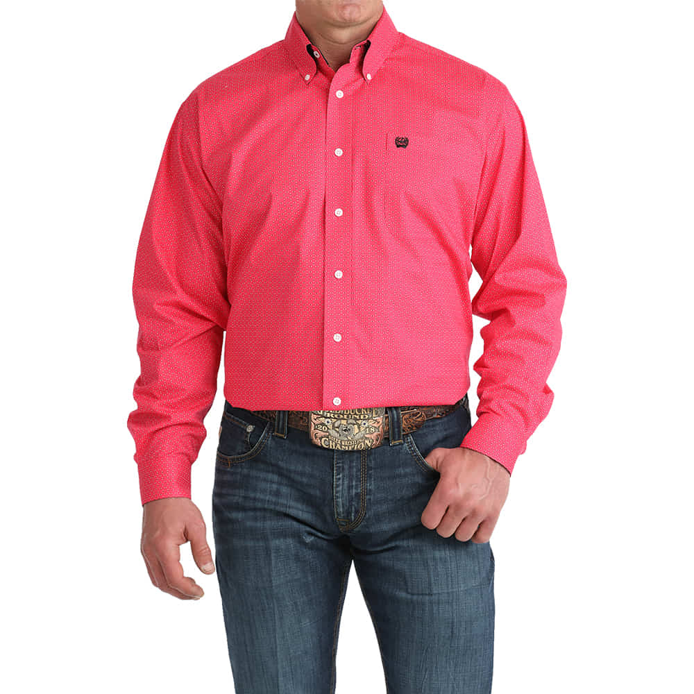 Cinch Apparel Cinch Pink Long Sleeve Button Down with Black Contrast Men's Shirt