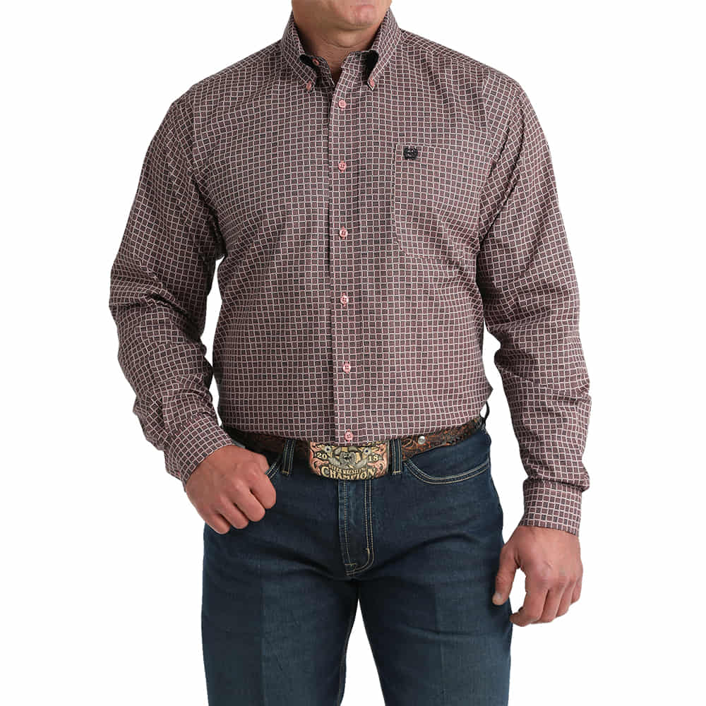 Cinch Apparel Cinch Pink Long Sleeve Men's Button-Down Long Sleeve Shirt