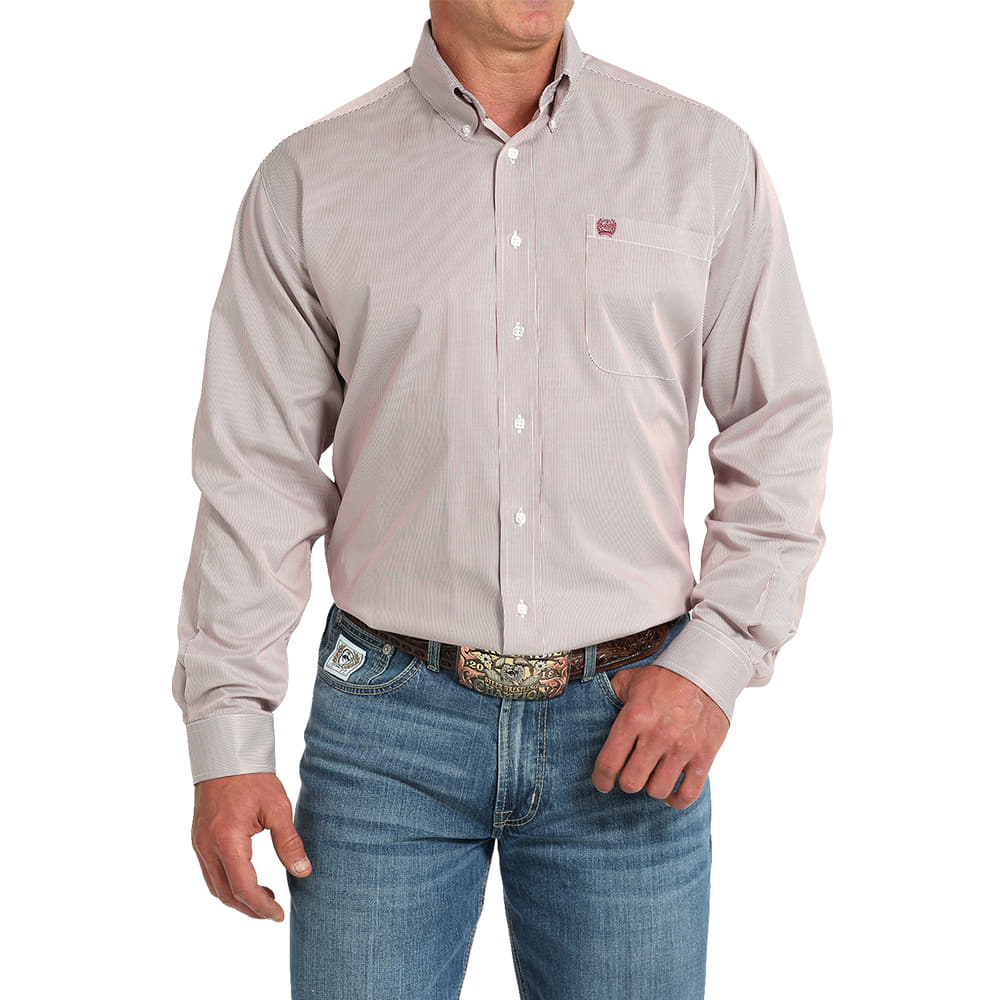 Cinch Apparel Cinch Pinkish Purple Striped Long Sleeve Button-Down Men's Shirt