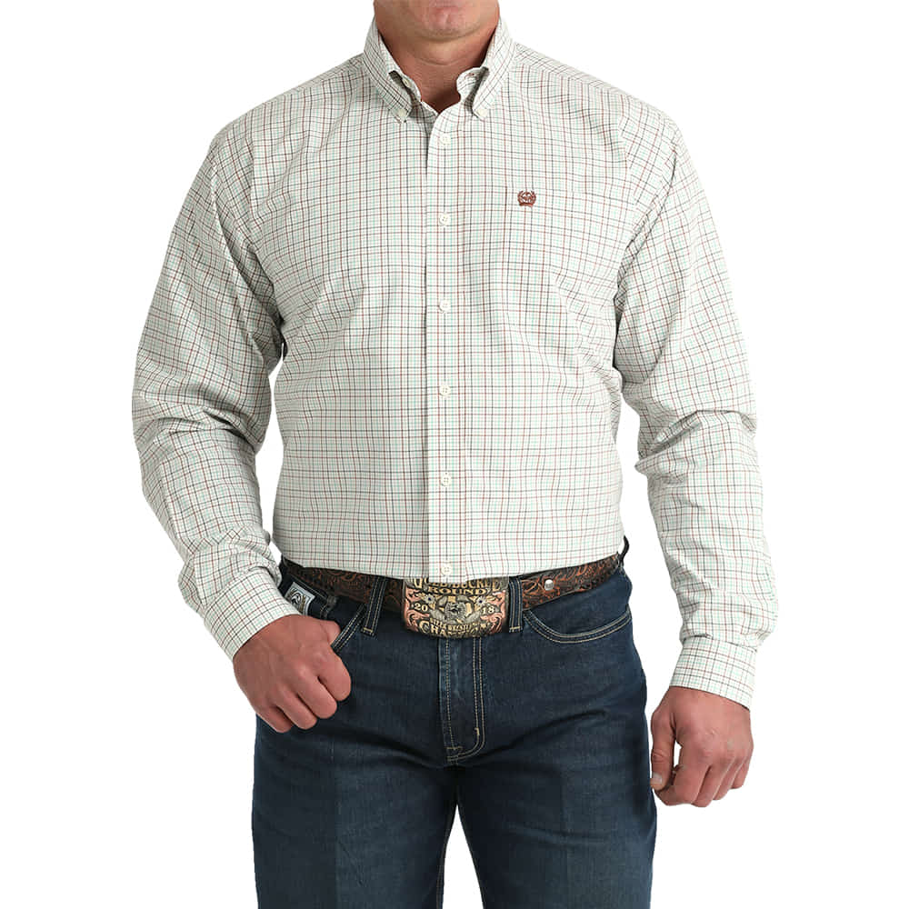 Cinch Apparel Cinch Plaid Cream Men's Long Sleeve Button-Down Shirt