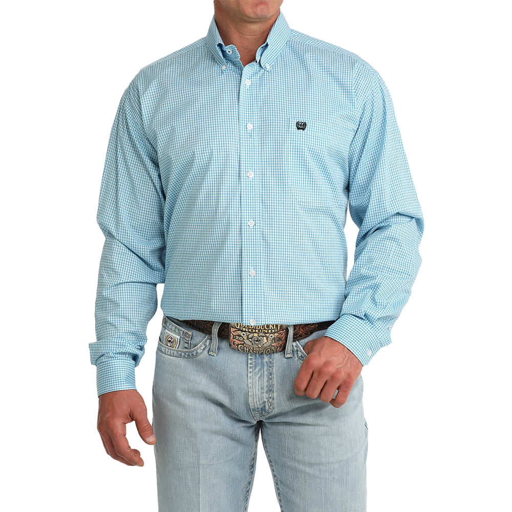 Cinch Apparel Cinch Plaid Long Sleeve Men's Button-Down Shirt in Blue