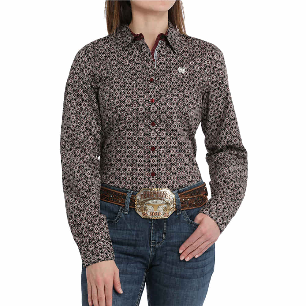 Cinch Apparel Cinch Print Long Sleeve Button-Down Ladies Shirt In Black