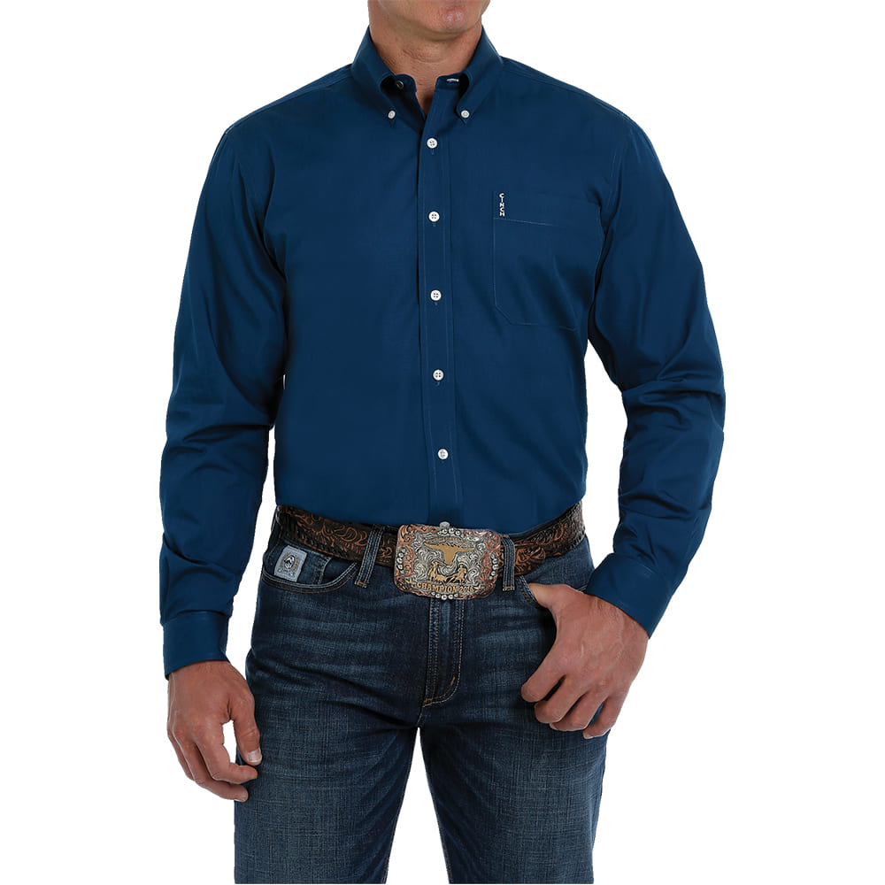 Cinch Apparel Cinch Solid Blue Modern Fit Long Sleeve Button-Down Men's Shirt