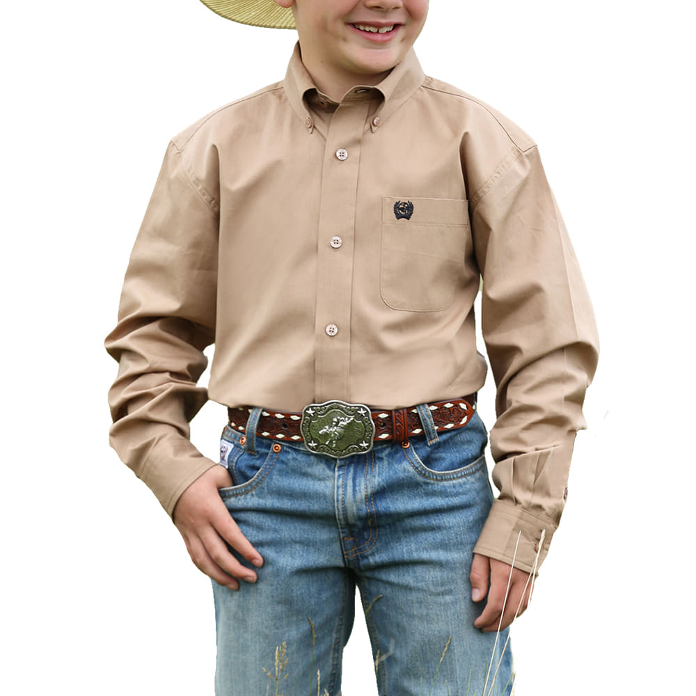 Cinch Apparel Cinch Solid Khaki Boy's Long Sleeve Button-Down Shirt