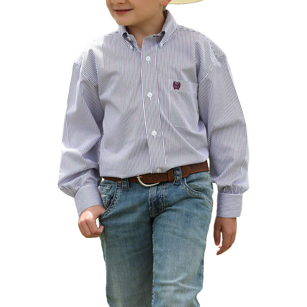 Cinch Apparel Cinch Tencel Boy's Long Sleeve Button-Down Shirt in White