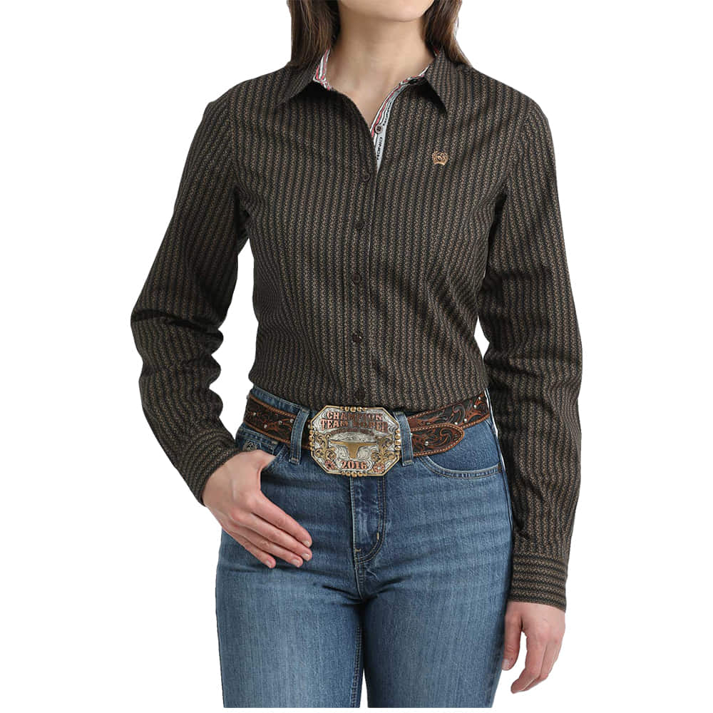 Cinch Apparel Cinch Women's Brown Stripe Long Sleeve Shirt
