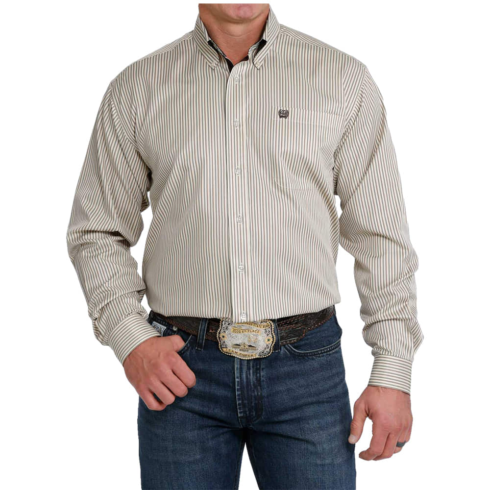 Cinch Apparel Long Sleeve Tencel Strip Button Down