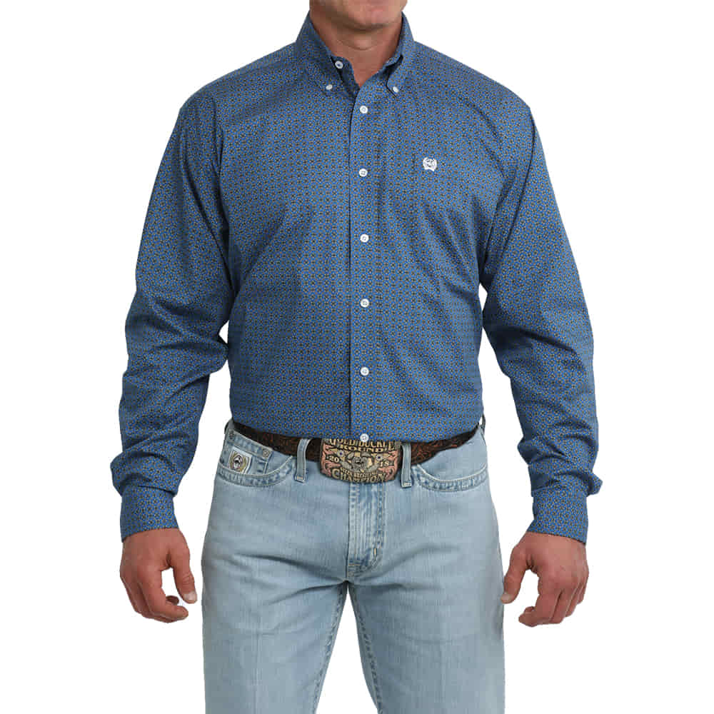 Cinch Apparel MENS PRINTED LONG SLEEVE BUTTON DOWN SHIRT IN ROYAL BLUE