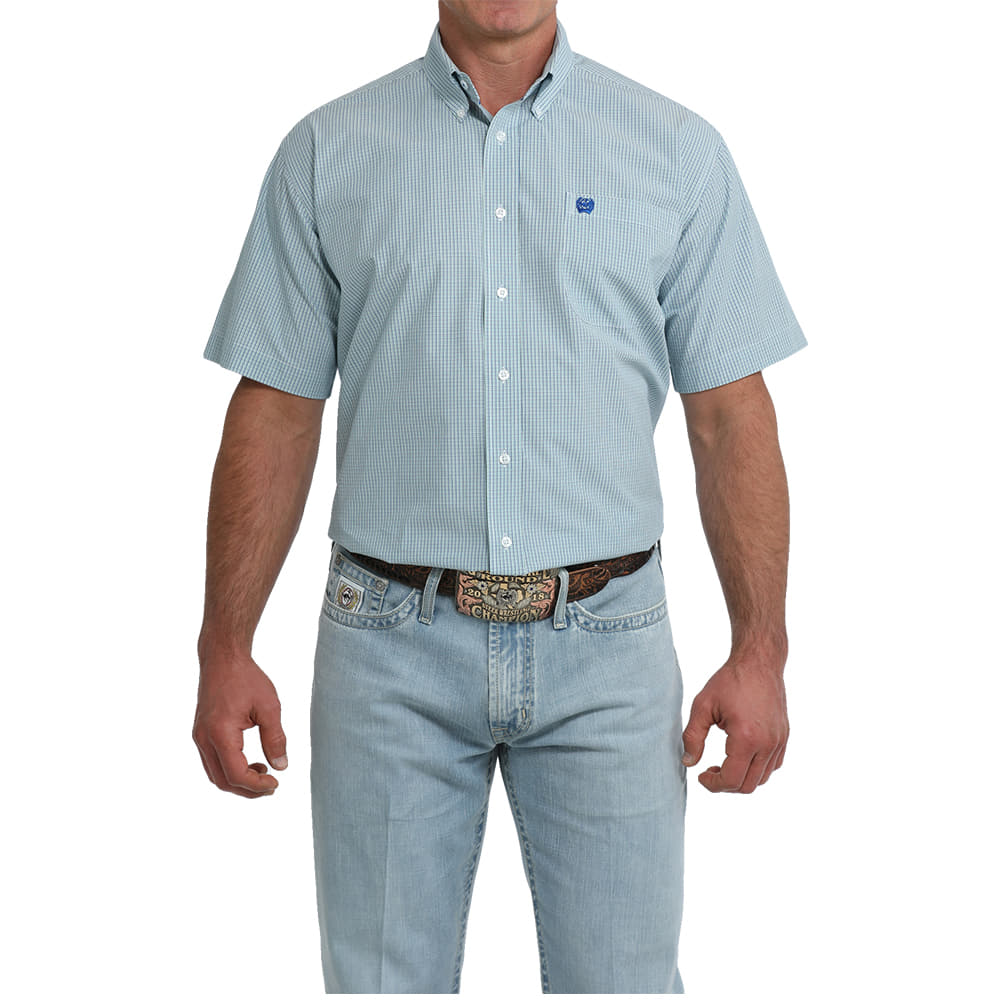 Cinch Apparel MENS SHORT SLEEVE PLAID BUTTON DOWN SHIRT IN WHITE