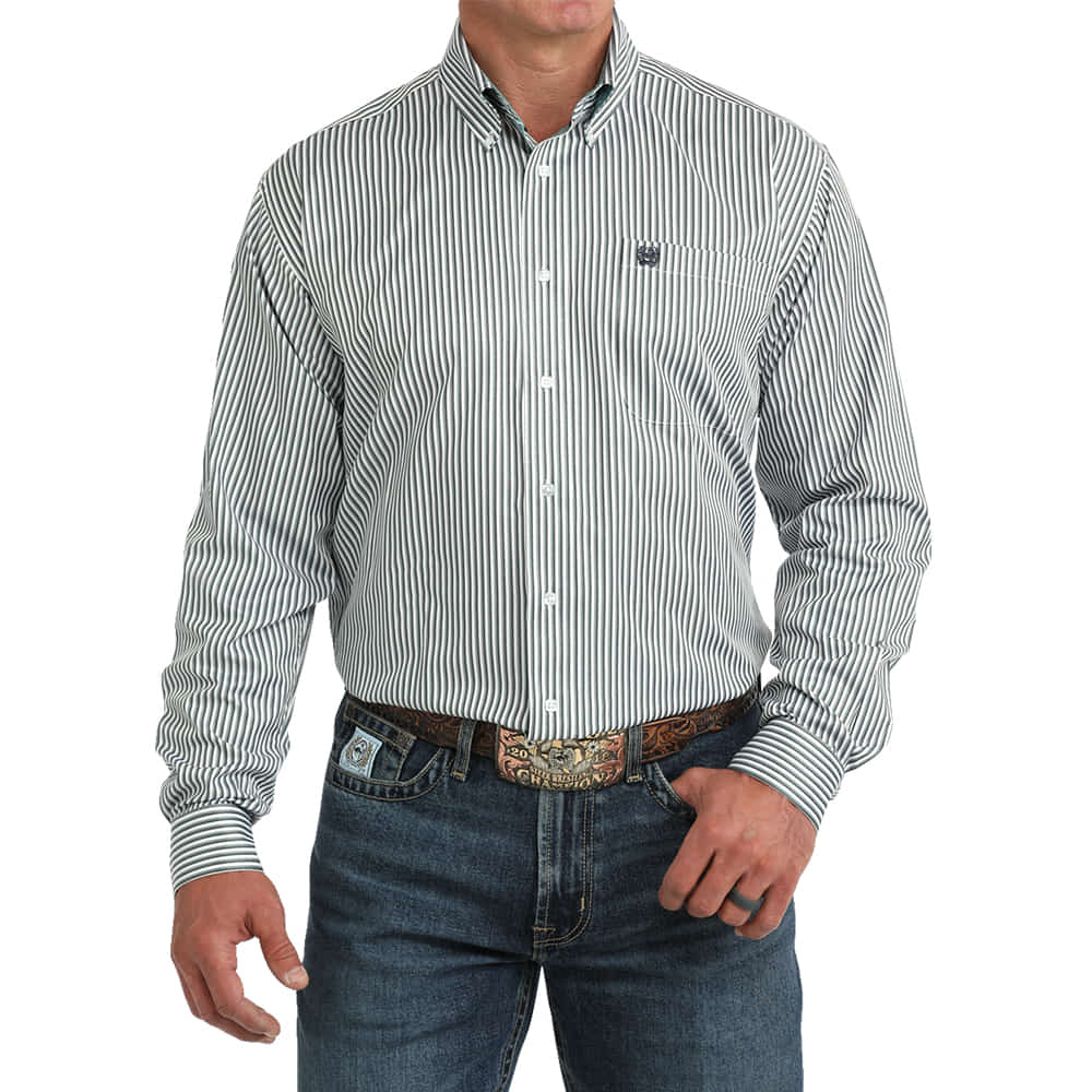 Cinch Apparel Tencel Stripe Long Sleeve Button Down