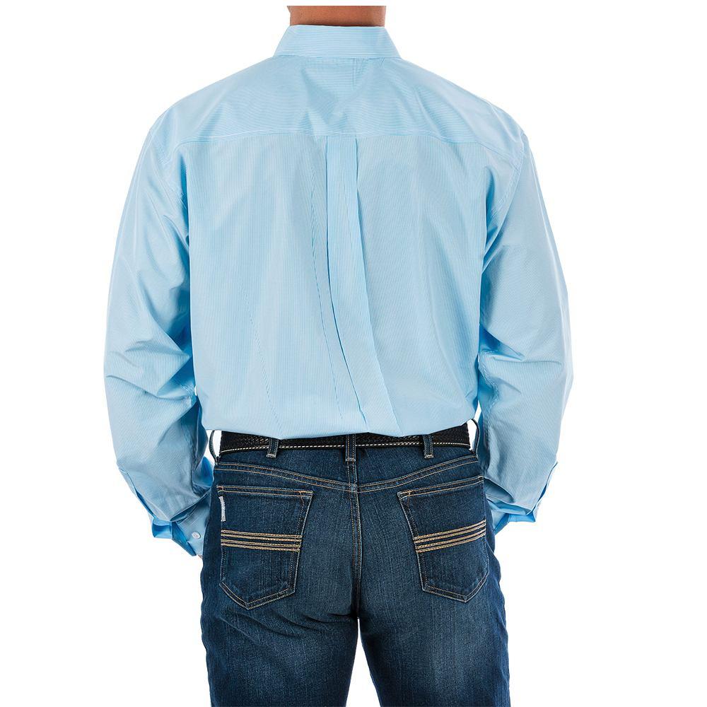 Cinch Cinch Mens Light Blue Tencil Stripe Long Sleeve Button Down Shirt