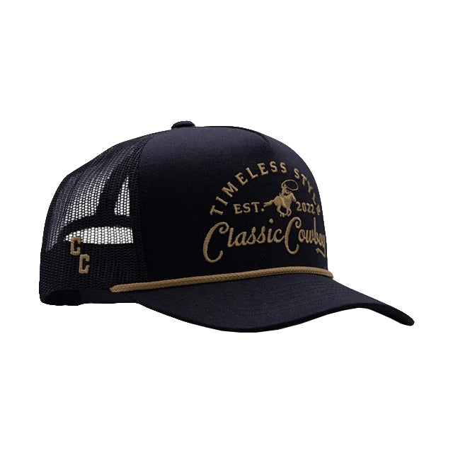 Classic Cowboy Hats Classic Cowboy The Outpost Black Cotton Twill Trucker with Mesh Back