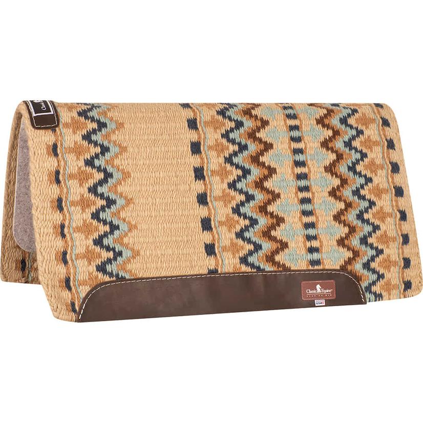 Classic Equine Tack 32"X34" / Sand/Aqua / Black Classic Equine Classic Wool Top 32 x 34 Saddle Pad