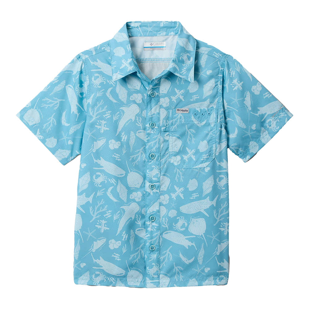 Columbia Sportswear Apparel Columbia Sportswear BOYS SUPER SLACK TIDE SHORT SLEEVE CAMP SHIRT IN VINTAGE BLUE UNDERSEA