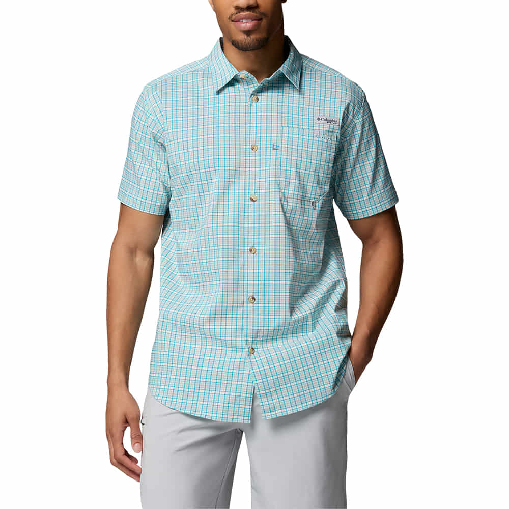Columbia Sportswear Apparel Columbia Sportswear Men's Dark Stone Plaid Harbor Peak Short Sleeve Shirt