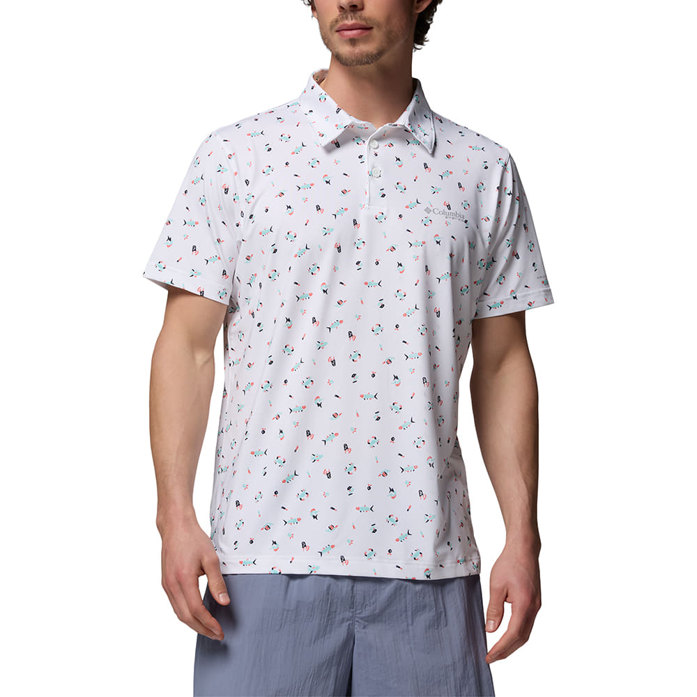 Columbia Sportswear Apparel Columbia Sportswear Men's White Floral Super Slack Tide II Stretch Polo
