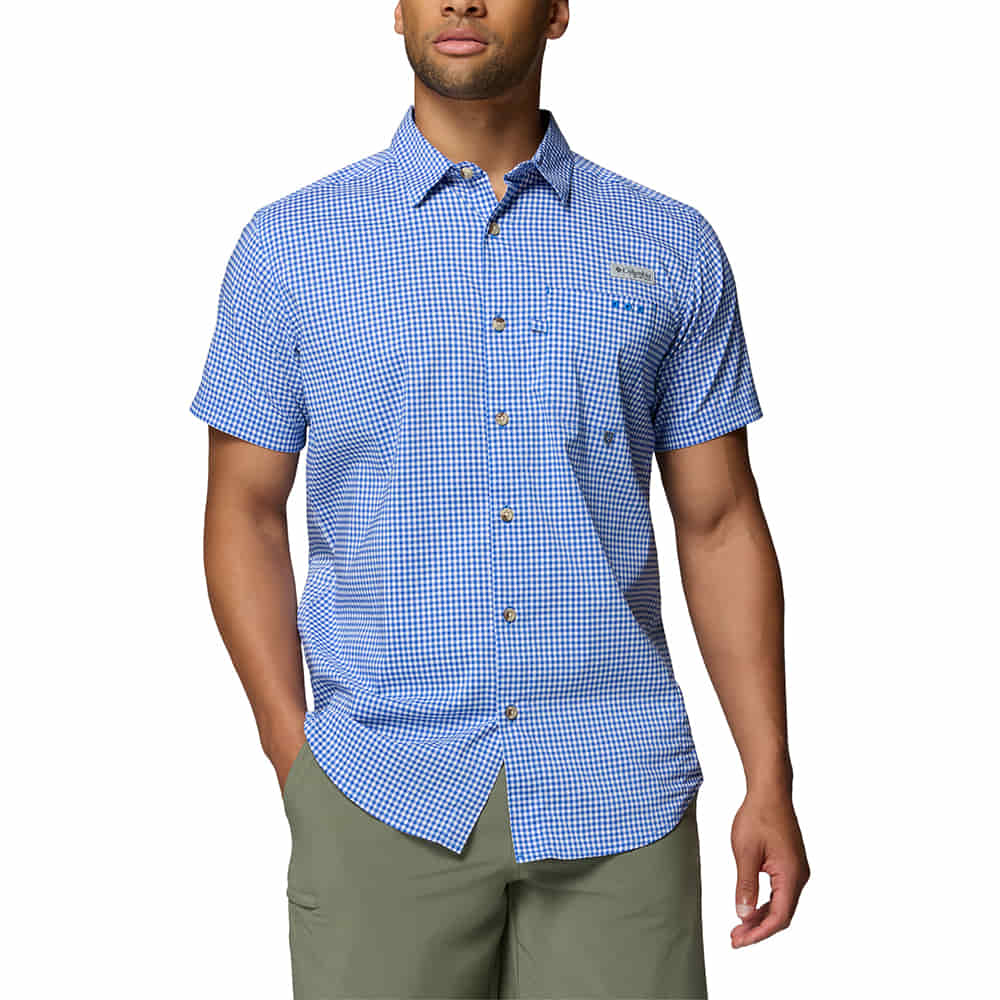 Columbia Sportswear Apparel Columbia Sportswear MENS HARBOR PEAK SHORT SLEEVE SHIRT IN VIVID BLUE GINGHAM