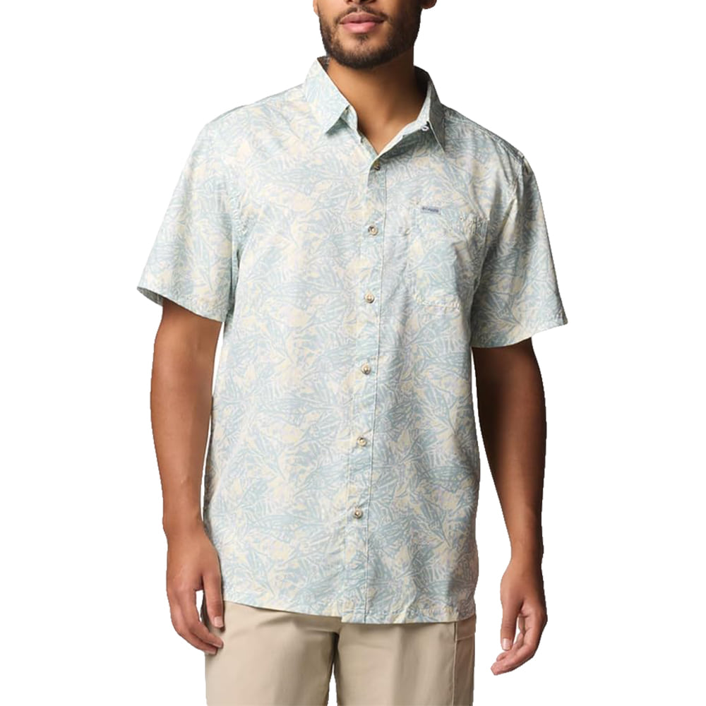Columbia Sportswear Apparel Columbia Sportswear Super Slack Tide Camp Shirt Short Sleeve Men's In Lemon Wash Marlin Palms