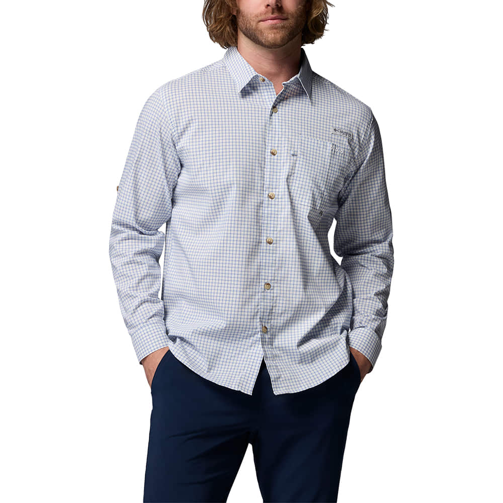 Columbia Sportswear Apparel Vivid Blue Micro Check / S Harbor Peak Long Sleeve Shirt
