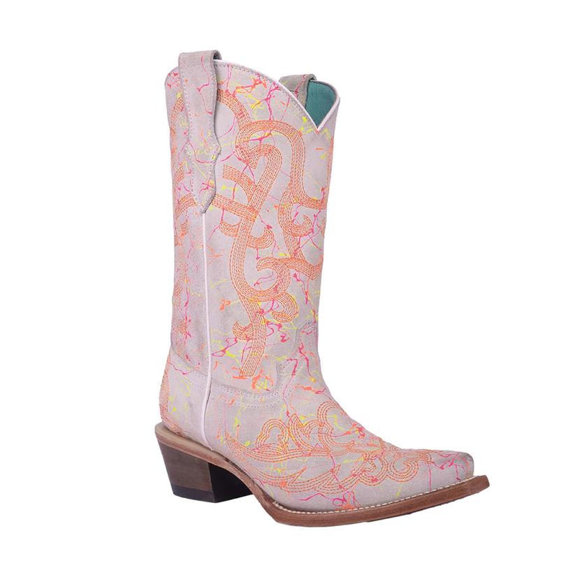 Corral Boots Footwear Corral Boot Co. White And Orange Youth Embroidered Boots