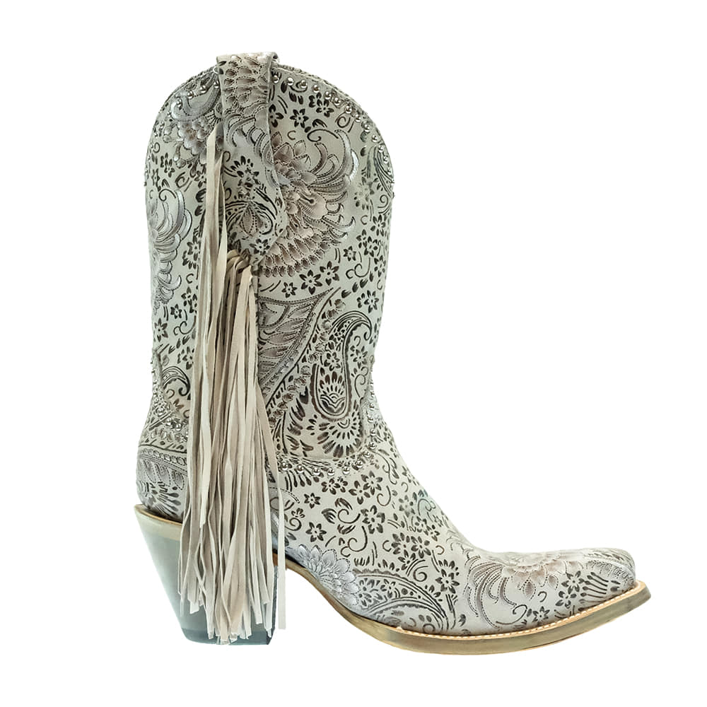 Corral Boots Footwear Corral Boots Silver Stamp Floral Suede Stud Women's Ankle Boots