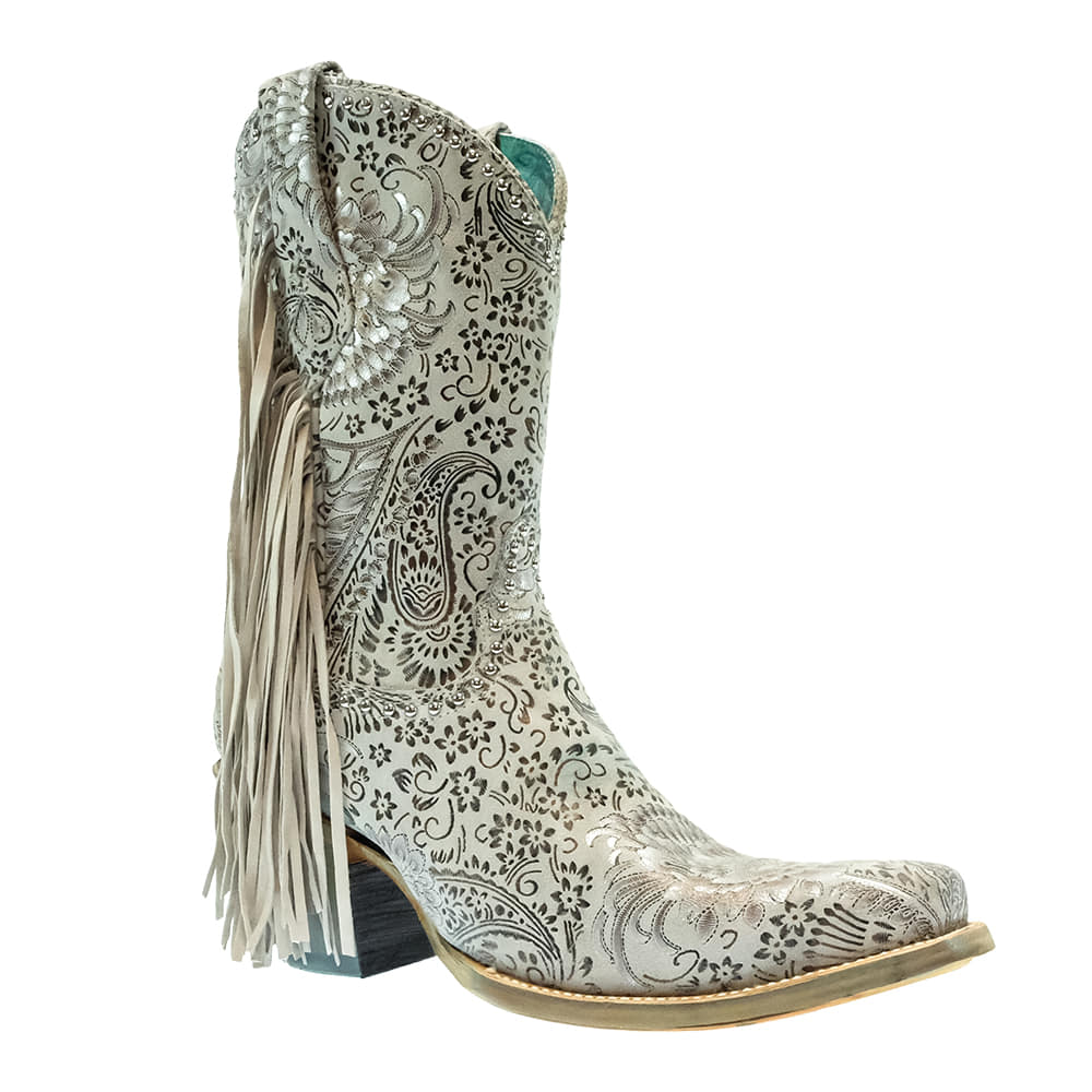 Corral Boots Footwear Corral Boots Silver Stamp Floral Suede Stud Women's Ankle Boots