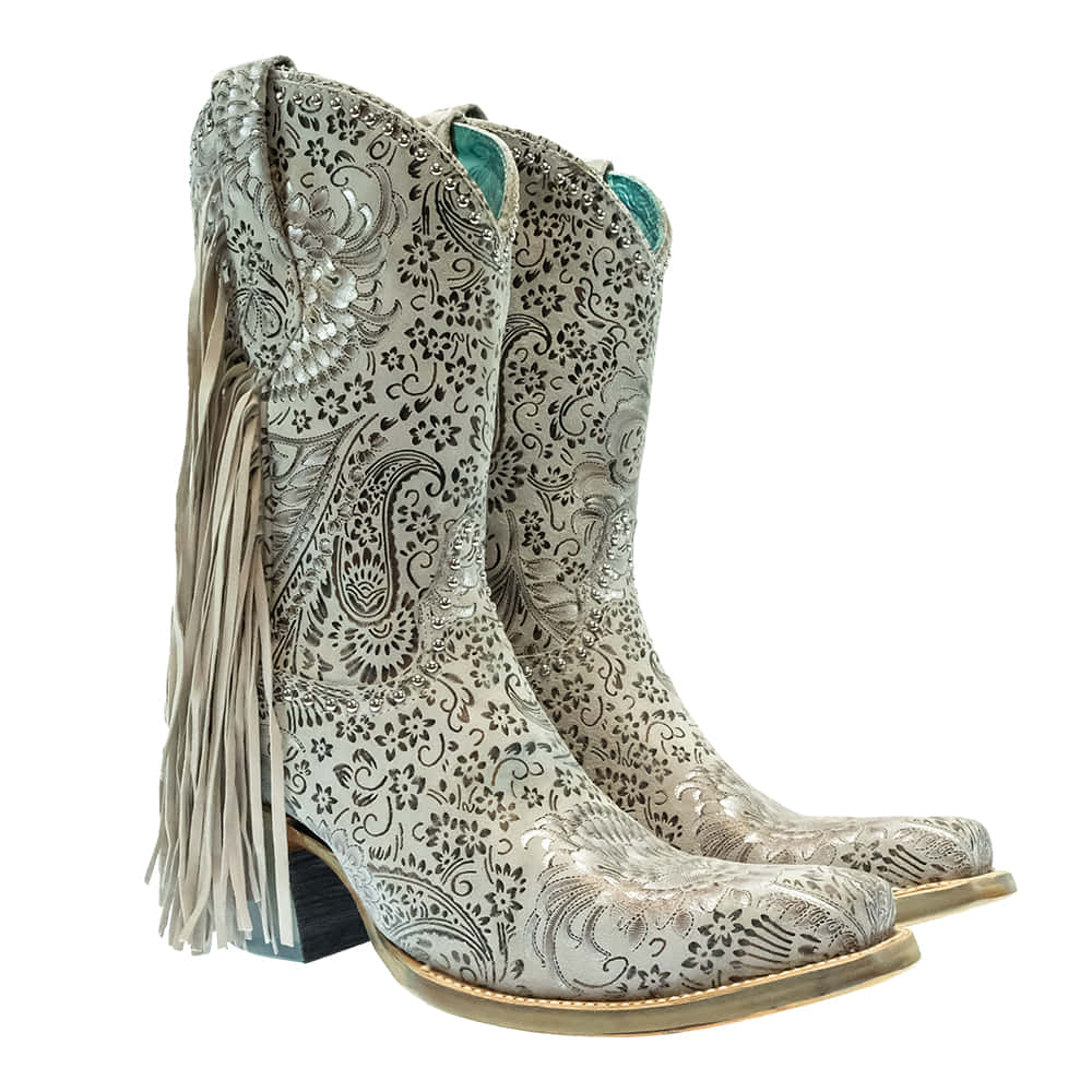 Corral Boots Footwear Corral Boots Silver Stamp Floral Suede Stud Women's Ankle Boots