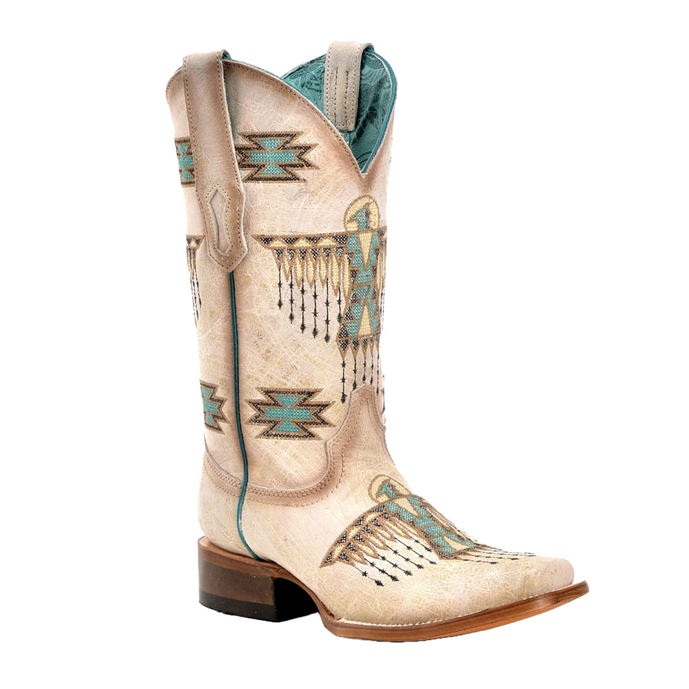 Corral Boots Footwear Corral Boots Women's White and Turquoise Embroidery Boot