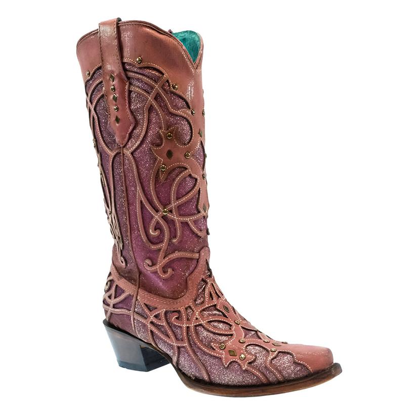 Corral Boots Footwear Corral Pink Glitter Inlay Embroidery Women's Boots