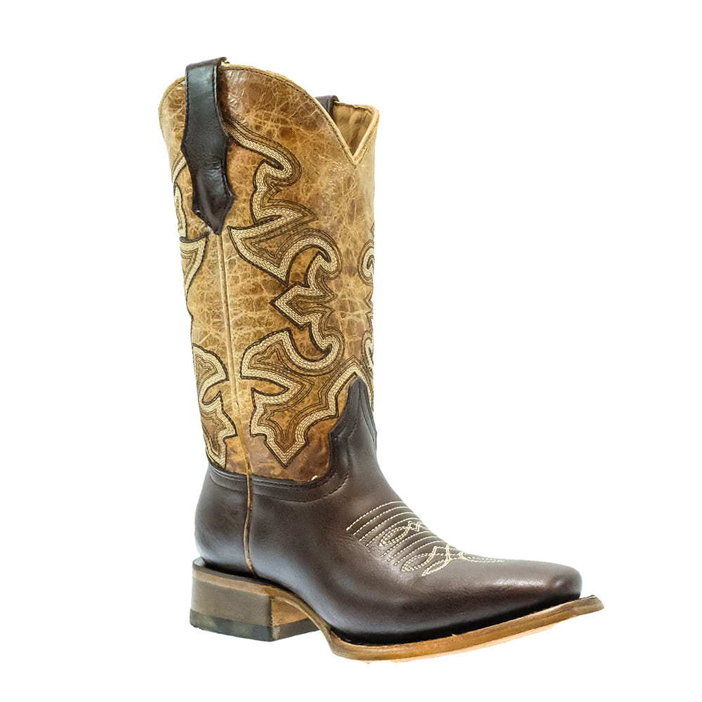 Corral Boots Footwear Corral Teen Boy's Brown Straw Tan Embroidery Square Toe Boots