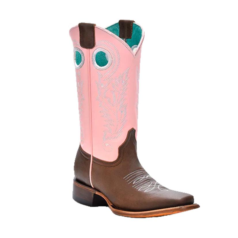 Corral Boots Footwear Corral Teen Girl's Brown And Pink Embroidery Cut Out Boots