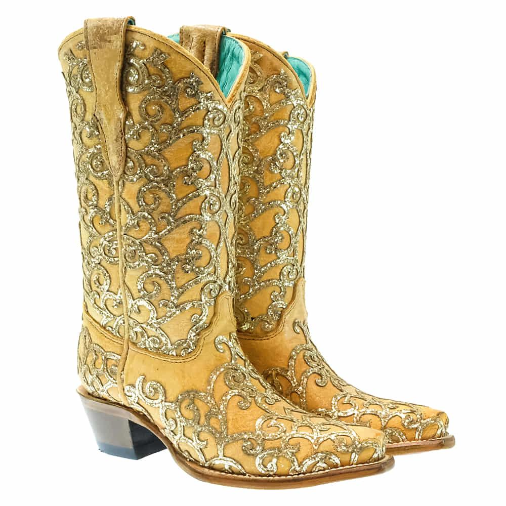 Corral Boots Footwear Corral Teen Girl's Straw Glitter Inlay Embroidery Boots