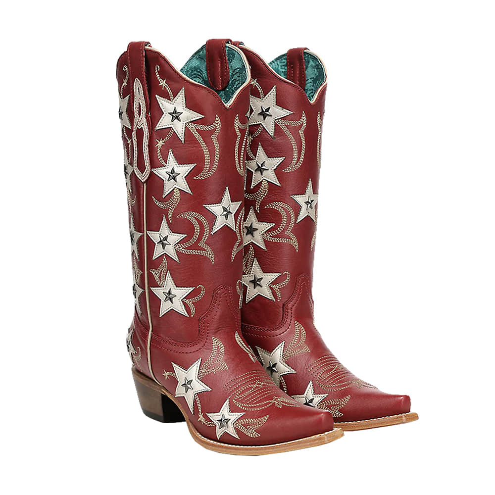 Corral Boots Footwear LD RED EMBROIDERY AND STARS OVERLAY AND STUDS