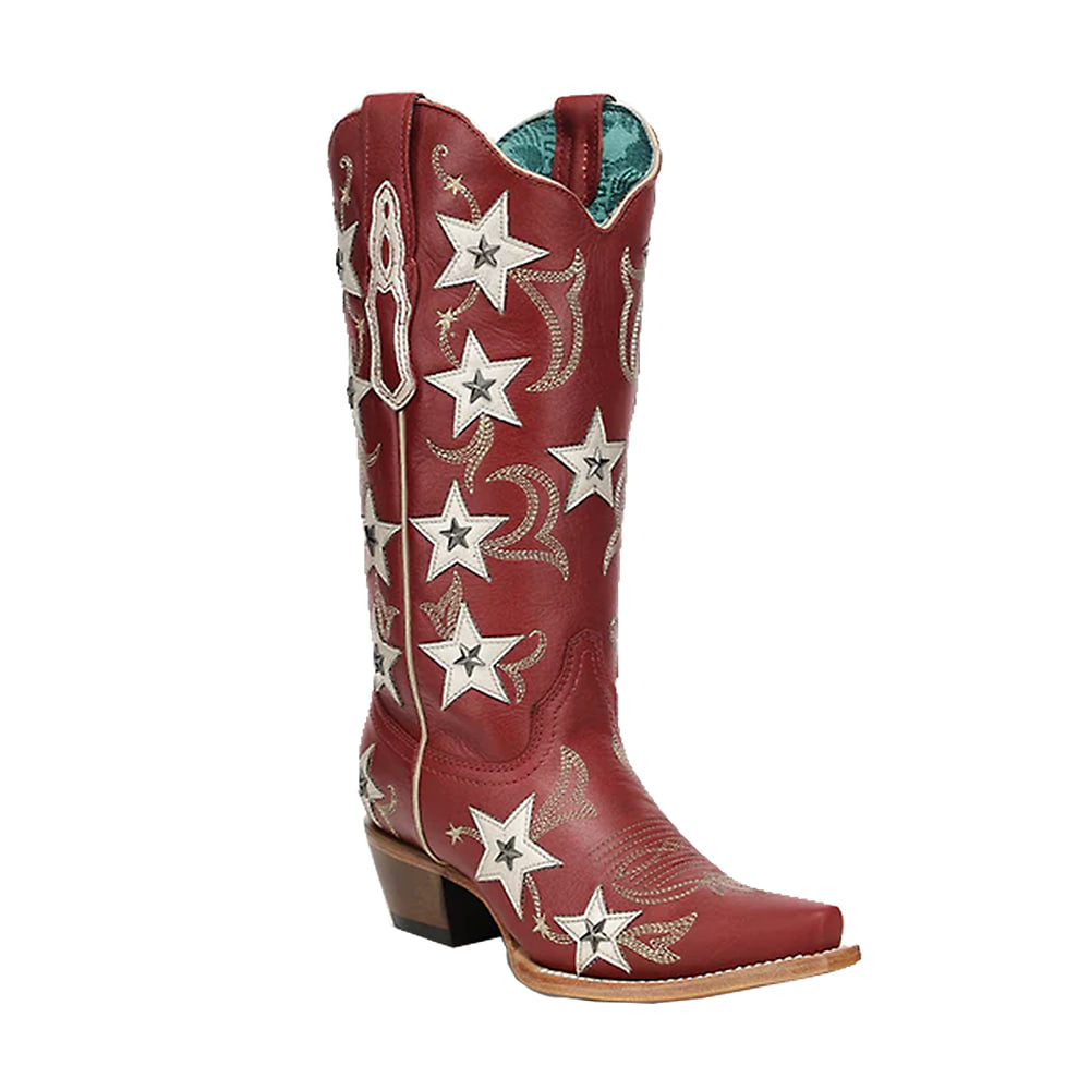 Corral Boots Footwear LD RED EMBROIDERY AND STARS OVERLAY AND STUDS