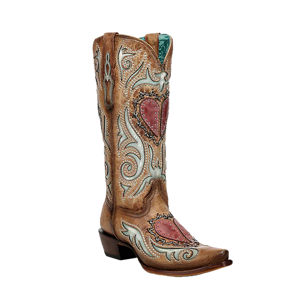 Corral Boots Footwear LD SAND HEART INLAY AND EMBROIDERY AND STUDS AND BARB WIRE WOVEN